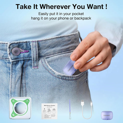 Mini Speaker with Remote Shutter, Portable Bluetooth Speakers for Outdoor Indoor Use (Purple)