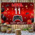 Level 11 Unlocked Backdrop Banner Decorations - Video Game Happy 11th Birthday for Boys Kids, Red and Black Level Up