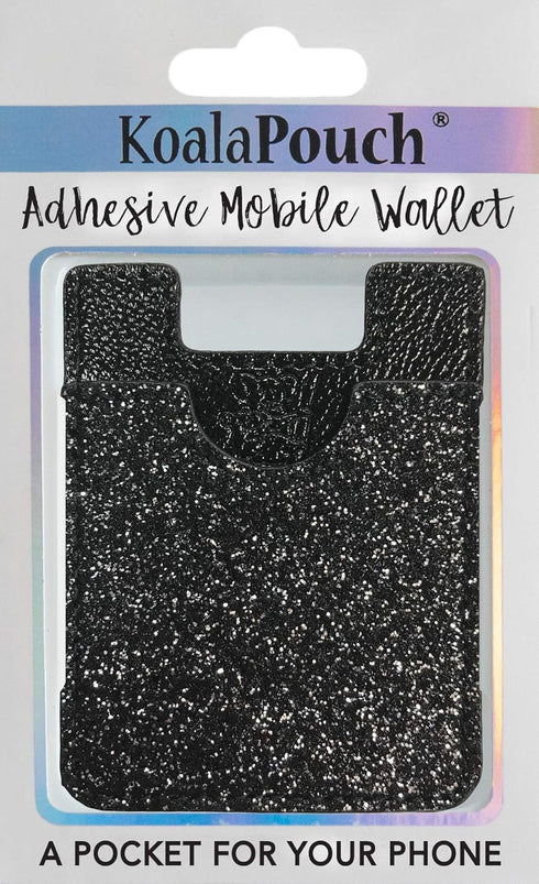 Glitter Koala Pouch - Stick On Wallet, Phone Card Holder (Black)