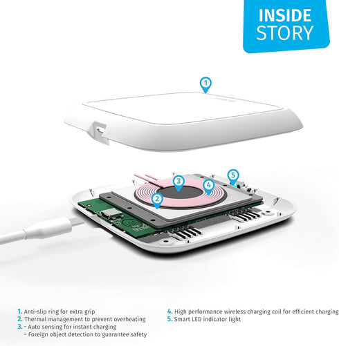 ZENS Wireless Single Qi Charging Pad with 10 Watt Power Output for Apple iPhone, Samsung Galaxy, and Qi-Enabled Devices