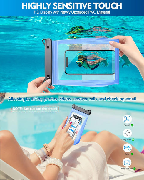 Extra Large Waterproof Phone Pouch, IPX8 Underwater Protector for Beach Vacation, Clear Dry Bag with Lanyard