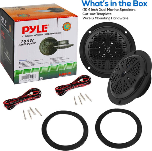 Pyle 4 Inch Dual Marine Speakers - Waterproof Outdoor Audio Stereo Sound System with Polypropylene Cone, 1 Pair -