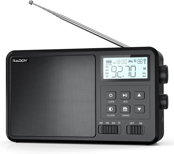 Raddy RF206 Digital AM FM Shortwave Radio, Portable Receiver with 8W Speaker, Battery Powered for Home & Gift