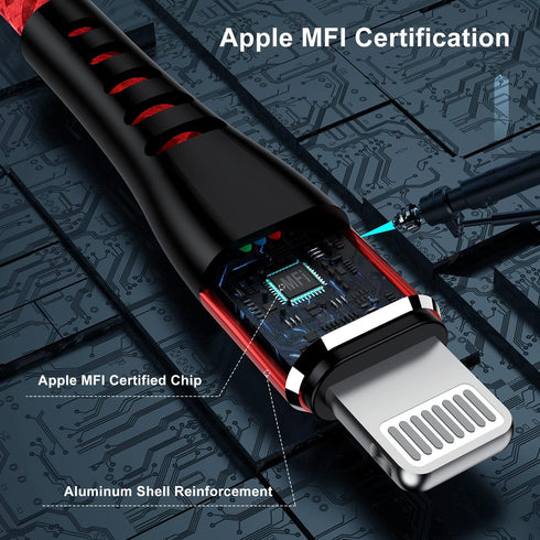Essri for Phone Charger Cord 1FT 2Pack, USB to Lighting Cable 1 Feet, Nylon Braided Long Charging Cable 1 Foot Compatible with iPhone 14/13/12/11/X/XS/XR/15/Pad -Red by Essri