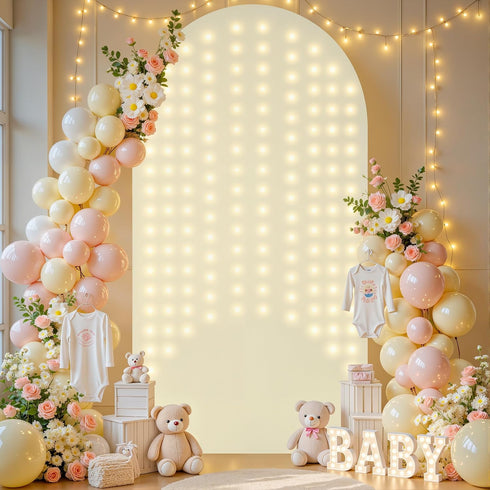Suppromo 6ft Beige Arch Cover with Lights Beige Spandex Wedding Arch Backdrop Cover for Bridal Shower Birthday Party