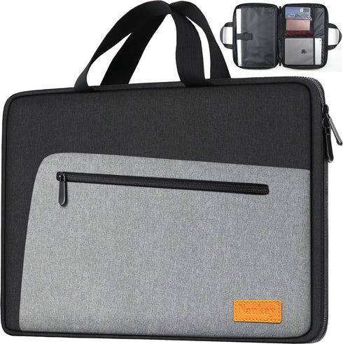 Durable Shockproof Laptop Sleeve, Water Resistant 15.6 Inch Carrying Bag for HP, Dell, Acer, Asus, Lenovo, Black/Grey
