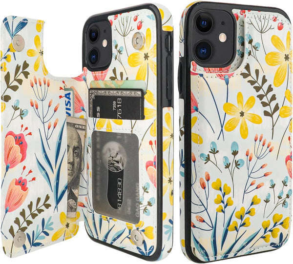 HAOPINSH for iPhone 11 Wallet Case with Card Holder, Floral Flower Pattern Back