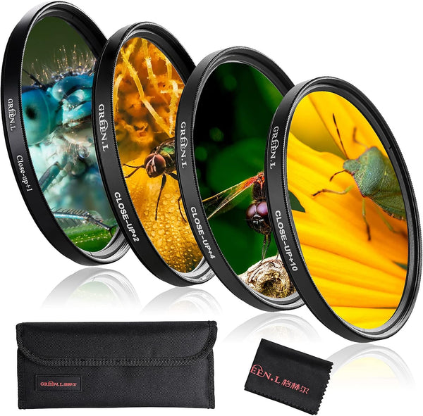 55mm Close-up Filter Set (+1,+2,+4,+10) - Professional Macro Filter with Pouch for Camera Lens