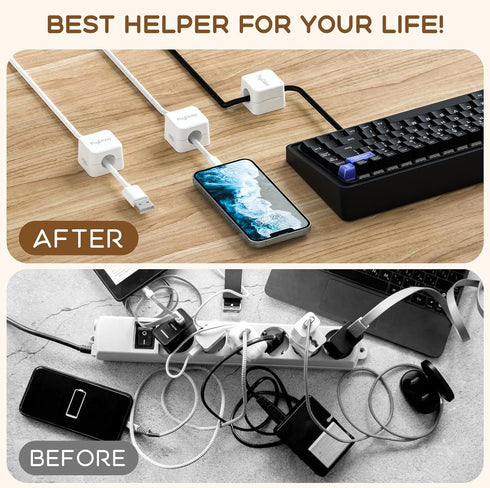 Flycoco 6 Pack Magnetic Cord Organizer, Cable Management Clips for Desk, Phone Charging Cable Storage Holder (White)