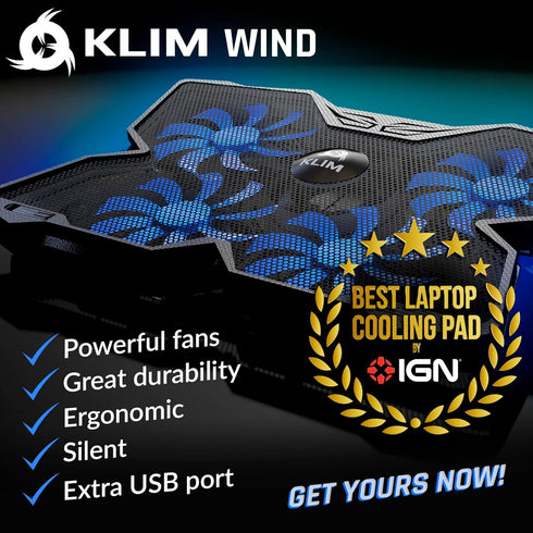 KLIM Wind Laptop Cooling Pad - 2024 Version, Powerful Rapid Action Cooling Fan with 4 Fans at 1200 RPM