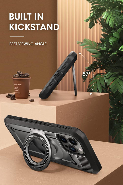 SUPCASE for iPhone 14 Pro Max Case with Stand, Compatible with MagSafe, Built-in Screen Protector, Black