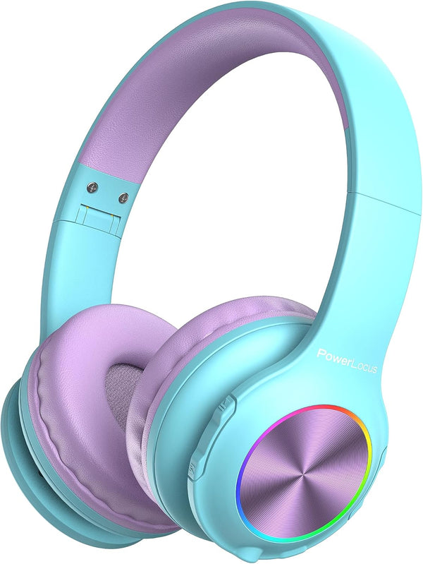 PowerLocus PLED Kids Bluetooth Headphones, Wireless with LED Lights, Safe Volume, Micro SD, AUX Cable, Hi-Fi Stereo