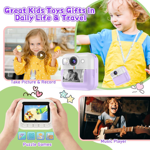 Kids Instant Print Camera, Christmas Birthday Gifts for Girls & Boys, Digital Camera with 32GB Card, 1080P Video,