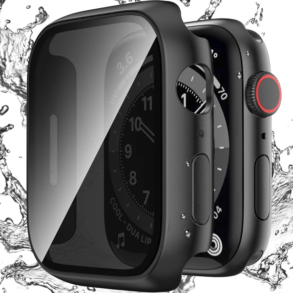 Waterproof Privacy Case for Apple Watch Series 9/8/7 45mm, Anti-peep Screen Protector, iWatch Bumper Cover Black