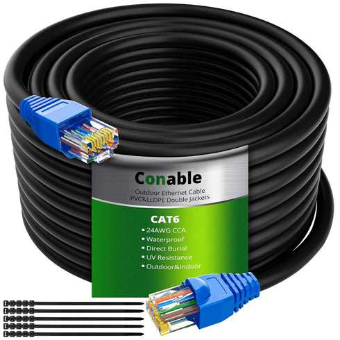 Cat6 Outdoor Ethernet Cable 150ft, Heavy Duty Double Jackets Internet Cord, Waterproof,