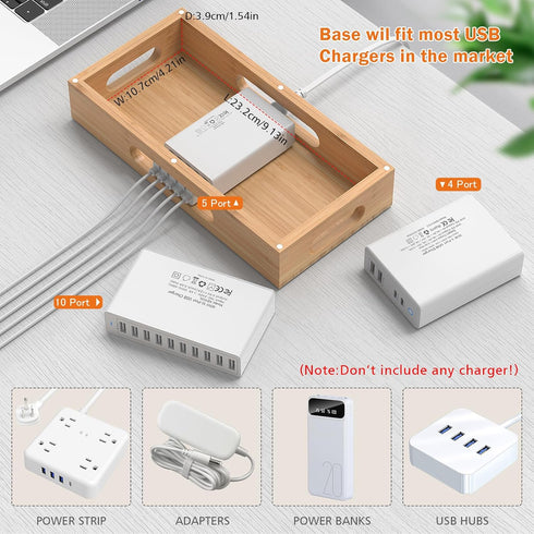 Pezin & Hulin Bamboo Charging Station Organizer for Multiple Devices & Wood Desktop Docking Stand for Cell Phone,