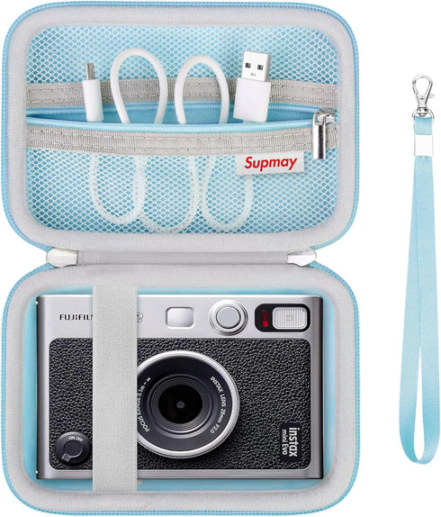 Hard Carrying Case for Fujifilm Instax Mini EVO Instant Camera, Travel Storage Case with Mesh Pocket, Blue