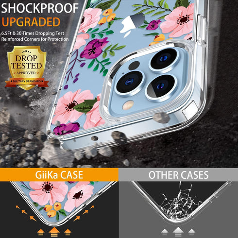 GiiKa for iPhone 13 Pro Case with Screen Protector, 6.1 inch Clear Full Body Shockproof Floral Hard Case for Girls Women