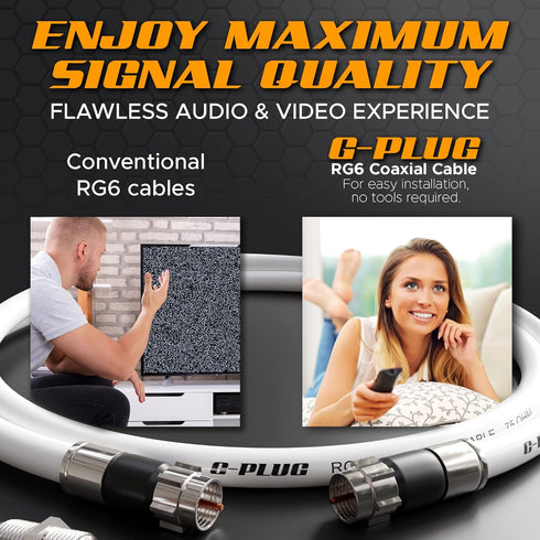 G-PLUG 75FT RG6 Coaxial Cable Connectors Set - High-Speed Internet, Weather-Sealed, Compression Connectors