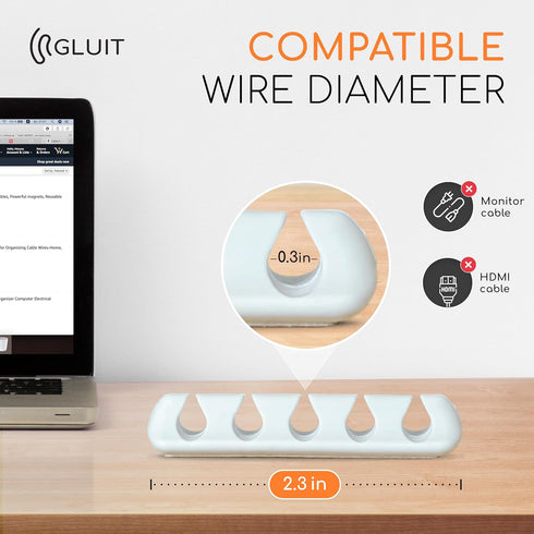 GLUIT Adhesive Desktop Cable Organizer, Versatile Cord Holders and Clips for Desk Accessories, White 5 Pack