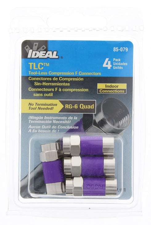 IDEAL Electrical 85-079 TLC RG-6 Quad F Tool-Less Compression Connector, 4 Connectors for Cable Installations