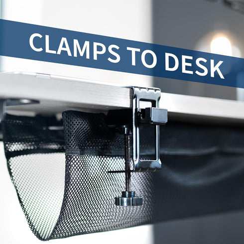 VIVO Mesh Fabric 44 Inch Clamp-on Under Desk Cable Net, Ergonomic Adjustable Wire Organizer for Home Office, Black