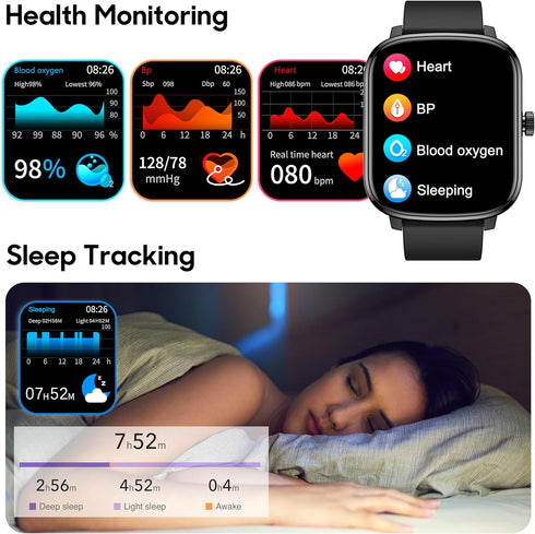 KALINCO Smart Watch for Men, 1.69" Fitness Tracker, Heart Rate, Blood Pressure, Blood Oxygen Tracking, 100+ Sports Modes