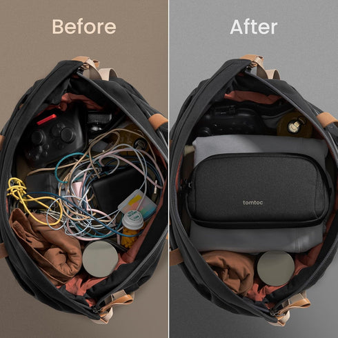 tomtoc Electronic Organizer Travel Case, Water Resistant Dual Compartment Tech Pouch Cable Organization Storage Bag