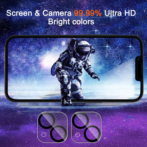 Ferilinso Privacy Screen Protector for iPhone 13/14 - 2 Pack, 9H Anti-Spy Tempered Glass & Camera Lens Protectors.