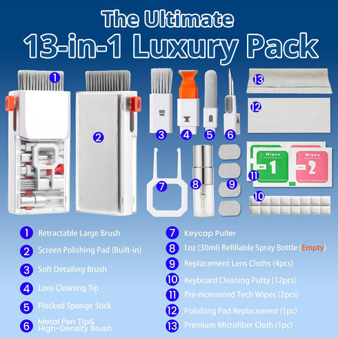 GintaXen 13-in-1 Set Upgraded Keyboard Cleaning Kit, Electronics Cleaner Tool with Dust Cleaning Putty, Microfiber