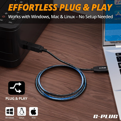 2.0 10FT G-PLUG USB Printer Cable High-Speed USB A to B Cord, Compatible with Printers, Scanners, Fax Machines and More