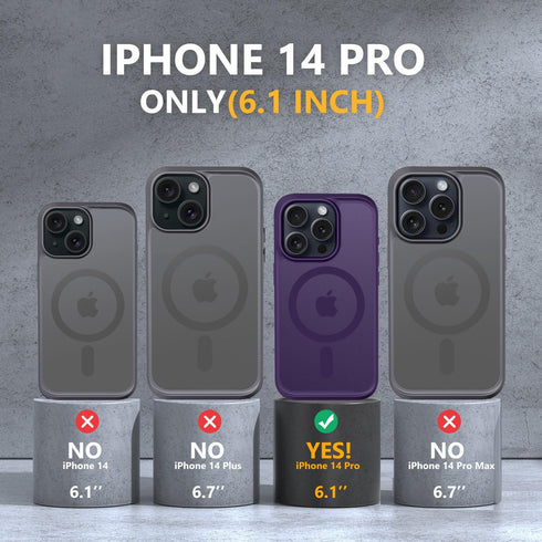 MOCCA iPhone 14 Pro Case - Slim Translucent Matte, 13FT Military Drop Protection, Strong Magnetic, Deep Purple, MagSafe
