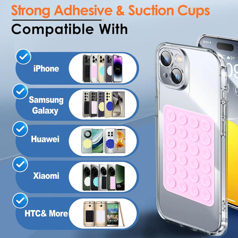 2 Pack Silicone Suction Phone Case Adhesive Mount, Anti-Slip Hands-Free Holder, Sticky Grip for iPhone & Android