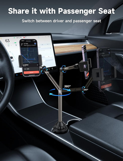 JSAUX Car Cup Holder Phone Mount, Metal Long-Arm Ultra Stable Holder for Car Cupholders, Adjustable for iPhone 16 15