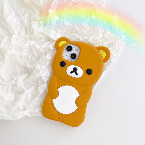 Ultra Thick Soft Silicone Case for Apple iPhone 14 Pro, Teddy Bear Brown Color, Cute 3D Cartoon Design