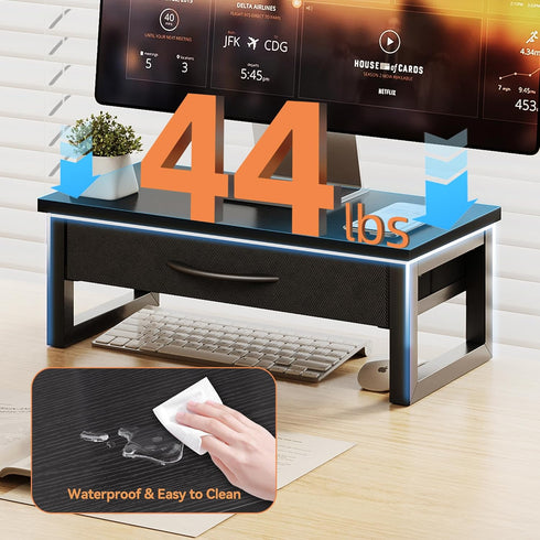 HEWORLIF 2-Tier Computer Monitor Stand Riser, Desk Organizers and Accessories with Drawer, Laptop Stand for Desk
