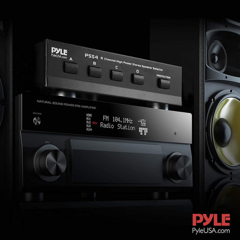 Pyle 4-Zone Channel Speaker Switch Selector - Premium Switch Box Hub for Multi-Channel High Powered Stereo Amp, 4 Pairs