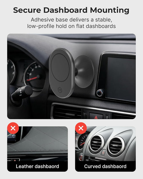 Mighty Mount 14/15/16/17, 360 MagSafe Dash Mount Phone Holder - Magnetic Car Holder for iPhone Smartphone MagSafe