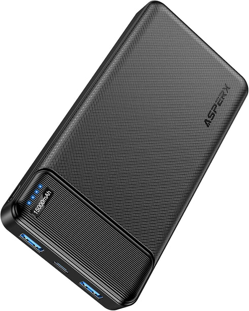AsperX Portable Phone Charger 15000mAh, 22.5W Fast Charging USB C Battery Pack for iPhone 14/13, iPad, Samsung (Black)