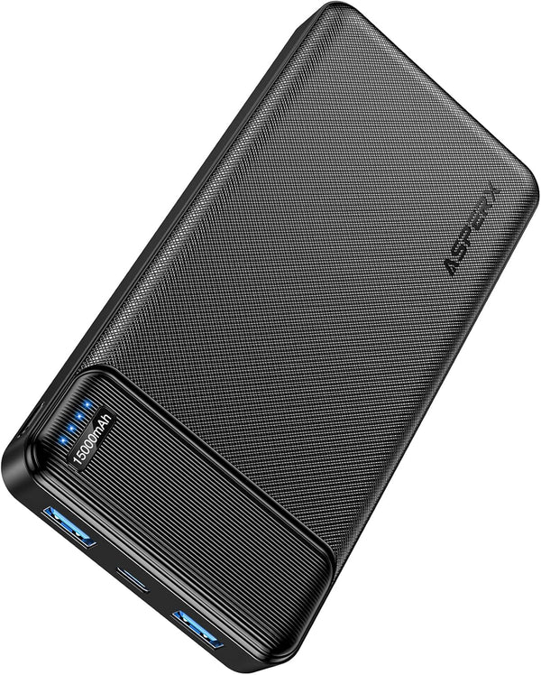 AsperX Portable Phone Charger 15000mAh, 22.5W Fast Charging USB C Battery Pack for iPhone 14/13, iPad, Samsung (Black)