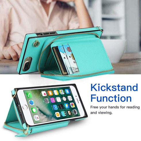 Asuwish Wallet Phone Case for iPhone 6plus 6splus 7plus 8plus with Screen Protector and Zipper Card Holder Slot