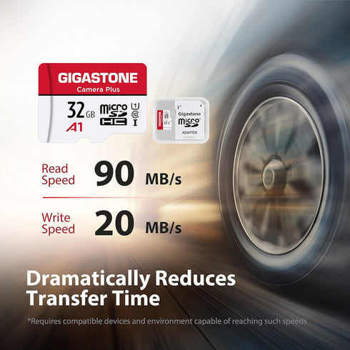 Gigastone Micro SD Card 32GB, Camera Plus, MicroSDHC Memory Card for Video Camera, Wyze Cam, Security Camera, Roku, Full HD Video Recording, UHS-I U1 A1 Class 10, up to 90MB/s, with Adapter
