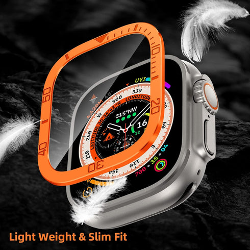 Apple Watch Ultra 2 Screen Protector 49mm - 2 Pack Tempered Glass with Titanium Alloy Frame & Waterproof Bezel Ring S2