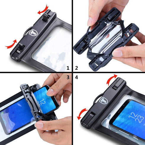 Floating Waterproof Phone Pouch with Lanyard and Armband for Motorola Moto G Power, G Stylus, G Play, Black