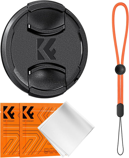 K&F CONCEPT 49mm Lens Cap Cover, 4-in-1 Center Pinch Lens Cover + Anti-Loss Keeper