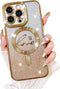Fiyart Love Heart Plating Clear Case for iPhone 15 Pro, Compatible with MagSafe, Gold