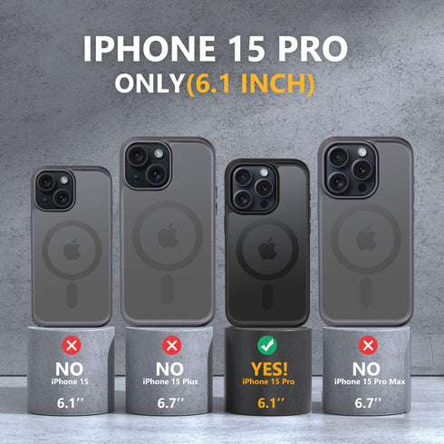 MOCCA iPhone 15 Pro Case - Slim Translucent Matte, 13FT Military Drop Protection, MagSafe Compatible, Black, 6.1''