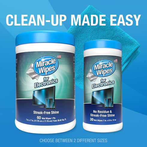 MiracleWipes for Electronics Cleaning - Screen Wipes for TV, Phones, Monitors, Includes Microfiber Towel - (60 Count)