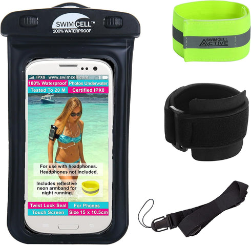 Waterproof Phone Holder Armband Case for Swimming, Running, Walking, Fits All Standard Size Phones up to 15cm
