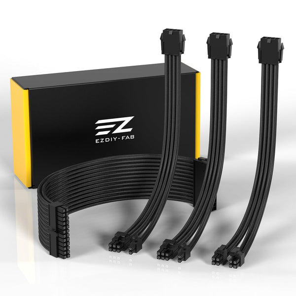 EZDIY-FAB PSU Cable Extension Sleeved Custom Mod GPU PC Power Supply, 30CM, Black